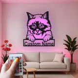 Personalisierte LED-Metall-Wandkunst mit Katze – Geschenk für Tiereltern, Deko fürs Wohnzimmer