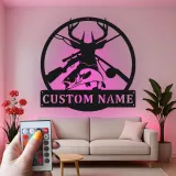 Insegna LED in metallo personalizzata per caccia e pesca | Arredo per baita per sportivi | Arte rustica per man cave