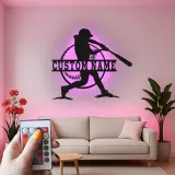 Insegna in metallo personalizzata per giocatore di softball con luce LED regalo per atleti decorazione per sala giochi sportiva 1