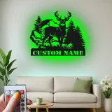Insegna in metallo personalizzata con luce LED per foresta di cervi - Regalo personalizzato per cacciatori, decorazione rustica per cabin
