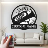 Insegna in metallo personalizzata con tuba LED - Regalo per musicisti - Decorazione per amanti della musica