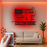 Personalized Fencing LED Sign | Custom Fencer Name Wall Art | USA Flag Metal Decor for Athlete Gift