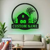 Panneau LED personnalisé de ferme | Décoration murale en métal personnalisée avec grange et éolienne | Décor rustique pour la maison familiale