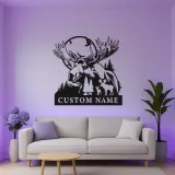 Custom Moose Family Sign | LED Lighted Metal Wall Art | Rustic Cabin Decor | Personalized Lodge Signage | Outdoorsman Gift