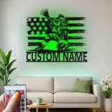 Panneau LED personnalisé pour pompier | Décoration murale en métal personnalisée avec drapeau américain | Cadeau patriotique pour pompier | Décor de caserne