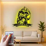 Custom Skull Mountain LED Sign | Personalized Metal Wall Art | Gothic Outdoor & Camper Decor | Rustic Cabin Gift