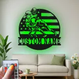 Arte Mural de Metal de Fútbol Personalizado con LED | Cartel de Nombre Personalizado para Man Cave o Habitación de Adolescentes | Regalo para Jugador de Fútbol Americano