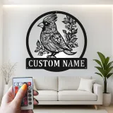 Décoration murale en métal personnalisée avec oiseau cardinal et rétroéclairage LED - Cadeau pour amoureux de la nature - Décor pour salon ou jardin