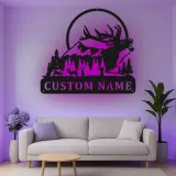 Décoration murale en métal personnalisée pour la chasse au cerf avec rétroéclairage LED, cadeau personnalisé pour les chasseurs, décoration de cabane rustique 3