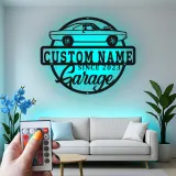 Cartel de metal LED de coche clásico personalizado, regalo de garaje para entusiastas de los coches, decoración de cueva de hombre
