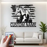 Panneau LED en métal personnalisé avec cheval | Décoration murale équestre | Décor de grange drapeau américain | Cadeau pour amoureux des chevaux