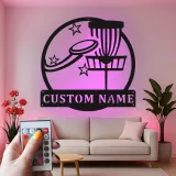 Insegna in metallo personalizzata con LED a forma di cestino per disc golf - Regalo per appassionati di disc golf - Decorazione per sala giochi 4