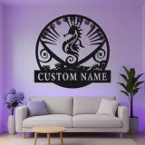 Arte Mural de Metal de Caballito de Mar Personalizado | Decoración Náutica LED para el Océano | Regalo Personalizado para Hogar Costero y Casa de Playa