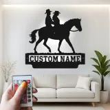 Custom Couple Horseback Riding Sign | LED Metal Wall Art for Home | Personalized Western Decor Gift for Equestrians