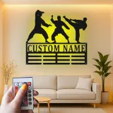 Expositor personalizado de cinturones de karate | Cartel LED personalizado de artes marciales | Decoración mural de metal para dojo | Regalo para cinturón negro