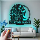 Arte murale in metallo personalizzata con pappagallo | Insegna LED personalizzata per decorazione di patio e ufficio | Targa tropicale per amanti degli uccelli