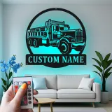 Custom Dump Truck Led Light Metal Wall Art Personalized Gift for Truck Enthusiast Garage or Man Cave Decor
