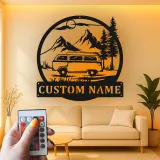 Cartel de metal LED con camper van personalizado, regalo para amantes de la aventura y decoración rústica