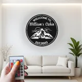 Custom Mountain Cabin Led Light Metal Wall Art Personalized Housewarming Gift Rustic Cabin Decor