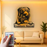 Cartel de metal personalizado con luz LED de mastín, regalo para amantes de los perros, decoración de sala de estar