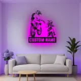 Personalisierte Motocross Vater und Kind LED Metall-Wandkunst – Geschenk für Papa, Garage oder Man Cave Dekor 1
