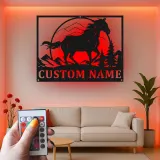Custom Horse Metal Sign | Personalized Equestrian LED Art | Barn Decor & Ranch Signage | Horse Lover Gift