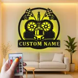 Personalized Racing Helmet Metal Sign | LED Light Wall Art for Garage | Custom Motorsport Decor | Gift for Racer