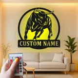 Décoration murale en métal personnalisée avec éclairage LED de taureau - Cadeau pour éleveurs - Décor de ferme rustique