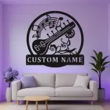 Panneau LED Sitar Personnalisé | Décoration murale en métal sur mesure pour studio de musique | Cadeau pour musicien | Décor d'instrument indien