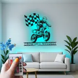 Panneau LED Motocross Personnalisé | Décoration Murale en Métal sur Mesure | Nom et Numéro du Pilote | Décor de Garage Sportif