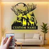 Custom Moose Family Sign | LED Lighted Metal Wall Art | Rustic Cabin Decor | Personalized Lodge Signage | Outdoorsman Gift