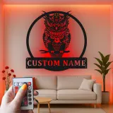 Insegna personalizzata con gufo reale | Arte murale LED in metallo | Decorazione wildlife personalizzata per casa o baita | Regalo per amanti degli uccelli