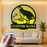 Cartel de metal personalizado de codorniz de California | Arte mural retroiluminado con LED | Decoración personalizada para cabañas | Regalo de vida silvestre para amantes de la naturaleza