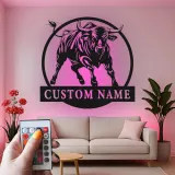 Insegna in metallo personalizzata con luce LED a forma di toro, regalo per lui, decorazione rustica per il ranch