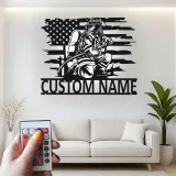 Décoration murale LED en métal pour pompier personnalisée | Plaque drapeau américain pour pièce dédiée ou bureau | Cadeau de retraite pour héros