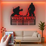 Cartel LED de jugador de hockey personalizado | Decoración mural de metal personalizada | Decoración para habitación infantil y regalo para deportistas | Luz RGB