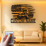 Personalized Tank Metal Art | LED American Flag Sign | Custom Military Decor for Veteran | Man Cave Wall Art