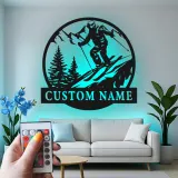 Custom Downhill Skier Metal Wall Art | Personalized LED Ski Decor | Mountain Lodge Sign | Winter Sports Gift