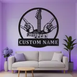 Personalized Guitar LED Sign | Custom Metal Wall Art for Studio | Musician Name Plaque | Rock Music Decor Gift for Guitarist