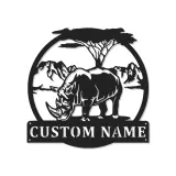 Custom Rhino Safari Led Light Metal Wall Art Personalized Wildlife Gift Living Room or Office Decor