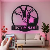 Custom Goat Metal Sign with LED | Personalized Farmhouse Wall Art | Rustic Barn Decor for Livestock Lovers & Homesteads