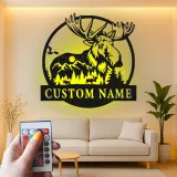 Custom Moose Metal Sign with LED | Personalized Wildlife Wall Art for Cabin Decor | Rustic Lodge & Hunter Gift