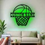 Cartel de metal personalizado de aro de baloncesto con luz LED, regalo deportivo personalizado para atletas, decoración para sala de juegos