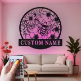Personalisierte Bienen und Blumen LED Licht Metall-Wandkunst Geschenk für Naturliebhaber Gartenraum Dekor