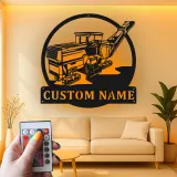 Décoration murale en métal LED personnalisée pour excavateur - Cadeau pour passionnés de construction, décoration de garage ou de bureau
