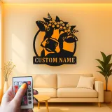 Custom Deer with Floral Crown Led Light Metal Wall Art Personalized Nature Lover Gift Bedroom or Living Room Decor