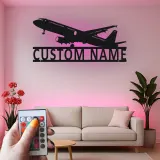 Custom Airplane Led Light Metal Wall Art Personalized Aviation Gift for Pilot Hangar or Office Decor