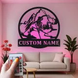 Personalized Skier Metal Sign | Custom Mountain LED Wall Art | Ski Lodge & Teen Room Decor with Name Plaque