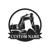 Décoration murale en métal personnalisée avec rétroéclairage pour excavateur - Cadeau de construction pour lui - Décor de garage ou d'atelier 1