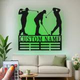Enseigne de golf personnalisée avec LED | Décoration murale en métal sur mesure pour man cave | Plaque prénom golfeur | Cadeau pour lui